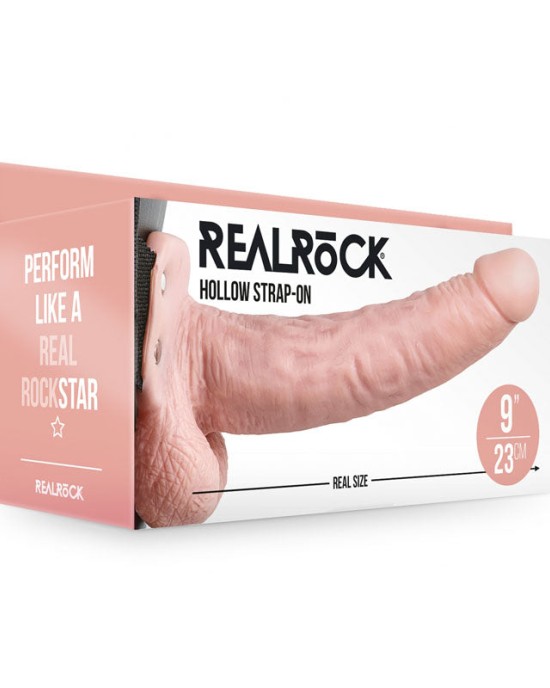 RealRock 9 Inch Hollow Strap-On with Balls - Flesh