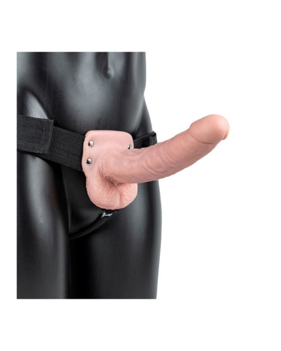 RealRock 9 Inch Hollow Strap-On with Balls - Flesh