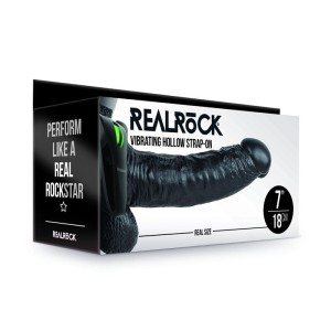 RealRock 7 Inch Vibrating Hollow Strapon with Balls - Black