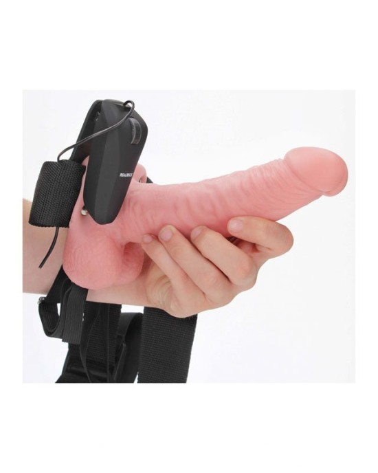 RealRock 7 Inch Vibrating Hollow Strap-On - Flesh