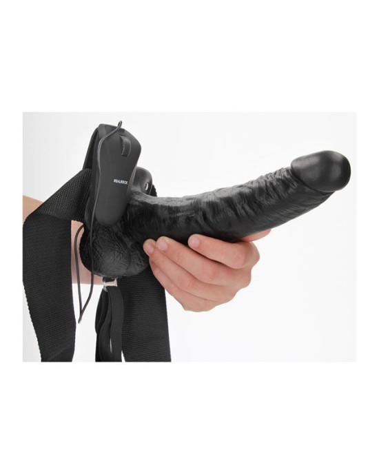 RealRock 9 Inch Vibrating Hollow Strap-On with Balls - Black