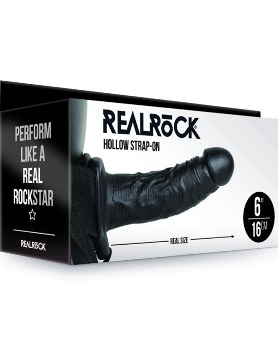 RealRock 6 Inch Hollow Strap-On - Black