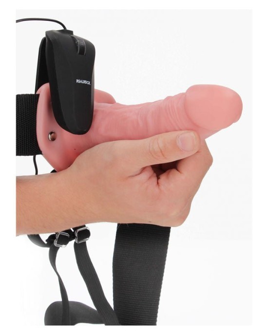 RealRock 6 Inch Vibrating Hollow Strap-On - Flesh