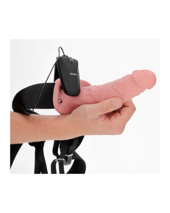 RealRock 8 Inch Vibrating Hollow Strap-On - Flesh