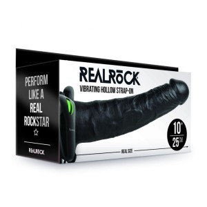 RealRock 10 Inch Vibrating Hollow Strap-On - Black