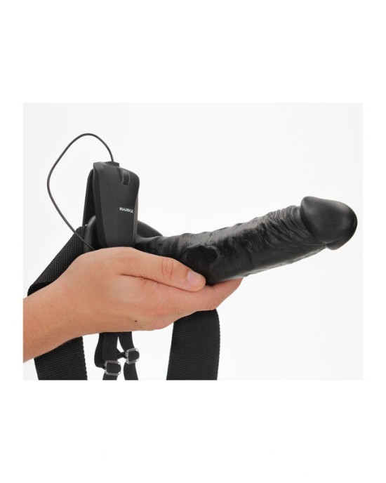 RealRock 10 Inch Vibrating Hollow Strap-On - Black