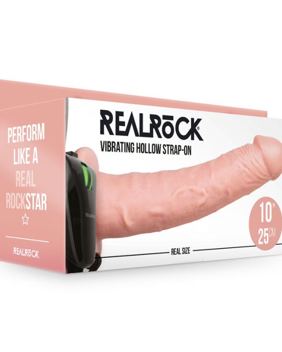 RealRock 10 Inch Vibrating Hollow Strap-On - Flesh