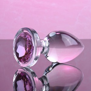 Adam & Eve Pink Gem Large Glass Butt Plug - Clear