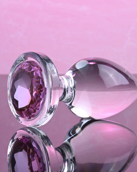 Adam & Eve Pink Gem Large Glass Butt Plug - Clear