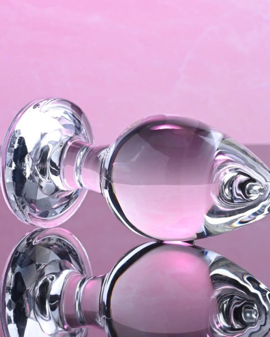 Adam & Eve Pink Gem Large Glass Butt Plug - Clear