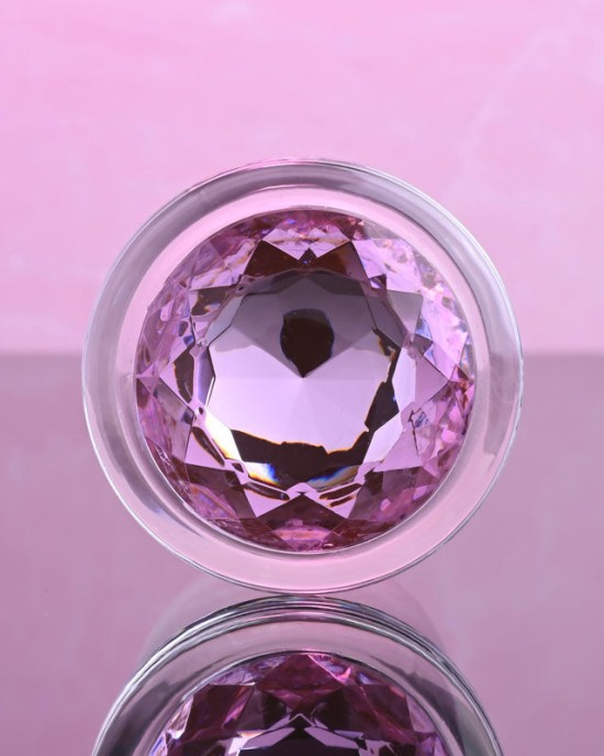 Adam & Eve Pink Gem Large Glass Butt Plug - Clear