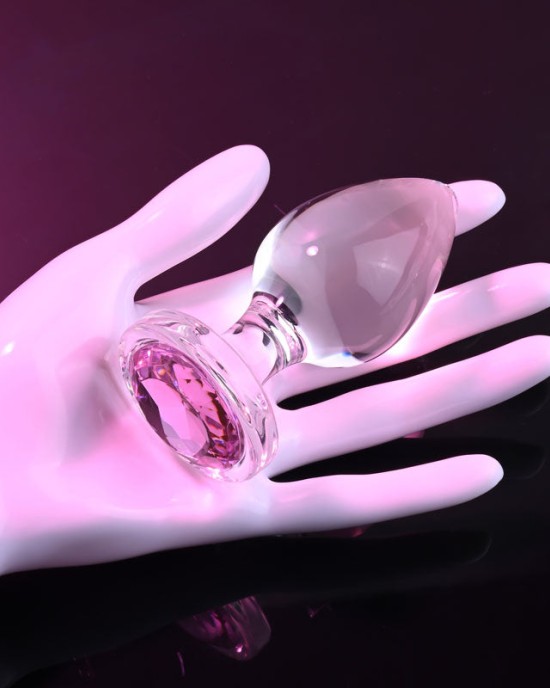 Adam & Eve Pink Gem Large Glass Butt Plug - Clear