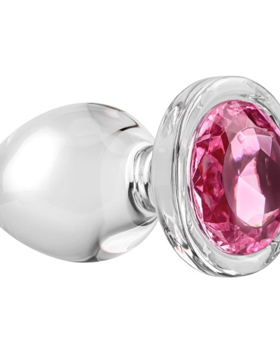 Adam & Eve Pink Gem Large Glass Butt Plug - Clear