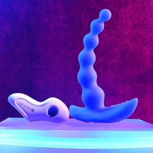 Gender X Beaded Pleasure Vibrating Anal Beads with Remote - Blue