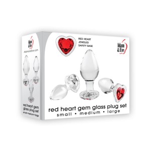 Adam & Eve Red Heart Gem Glass Plug Set - Set of 3 Sizes