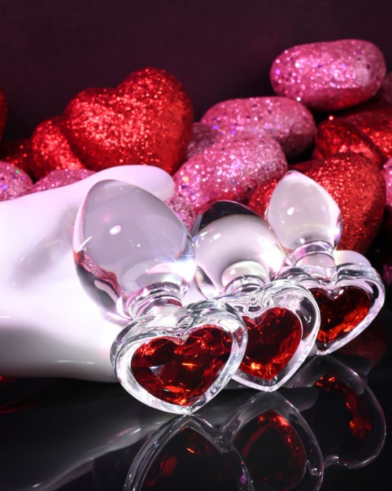 Adam & Eve Red Heart Gem Glass Plug Set - Set of 3 Sizes