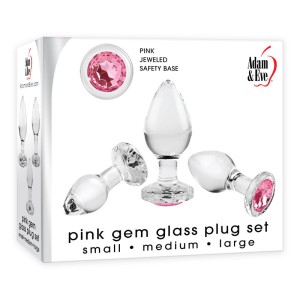 Adam & Eve Pink Gem Glass Plug Set - Set of 3 Sizes