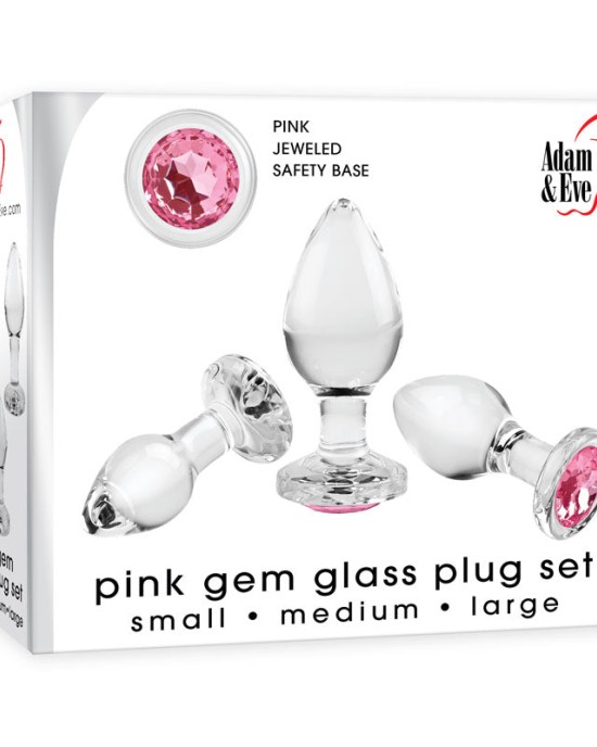 Adam & Eve Pink Gem Glass Plug Set - Set of 3 Sizes