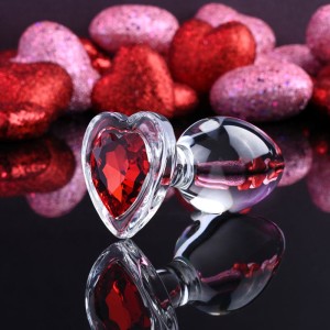 Adam & Eve Red Heart Gem Medium Glass Butt Plug - Clear