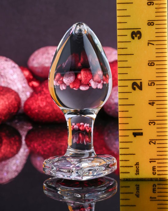 Adam & Eve Red Heart Gem Medium Glass Butt Plug - Clear