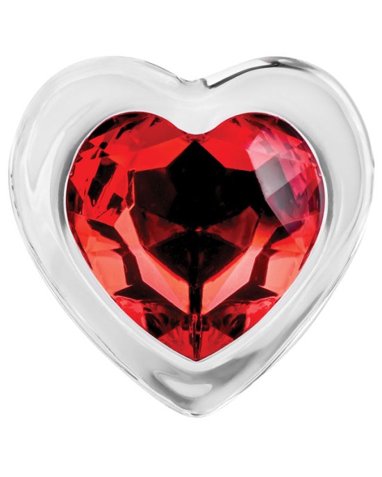 Adam & Eve Red Heart Gem Medium Glass Butt Plug - Clear