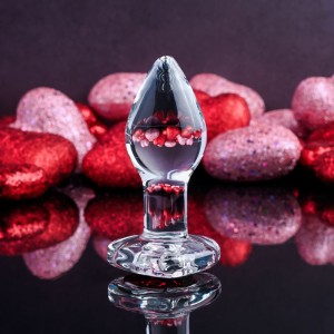 Adam & Eve Red Heart Gem Small Glass Butt Plug - Clear