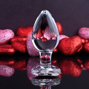 Adam & Eve Red Heart Gem Large Glass Butt Plug - Clear