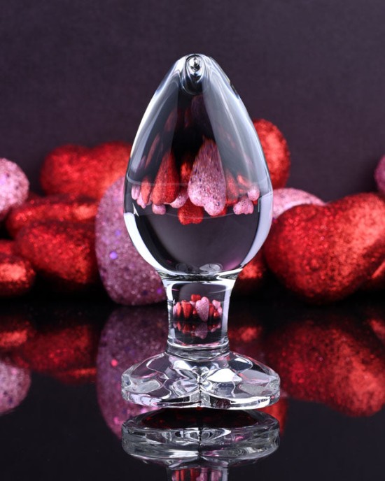 Adam & Eve Red Heart Gem Large Glass Butt Plug - Clear