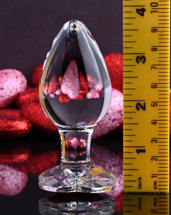 Adam & Eve Red Heart Gem Large Glass Butt Plug - Clear