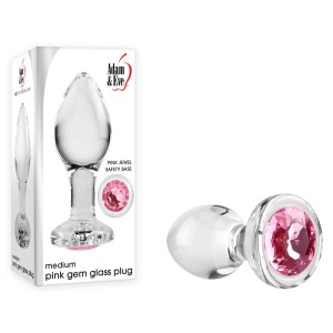 Adam & Eve Pink Gem Medium Glass Butt Plug - Clear