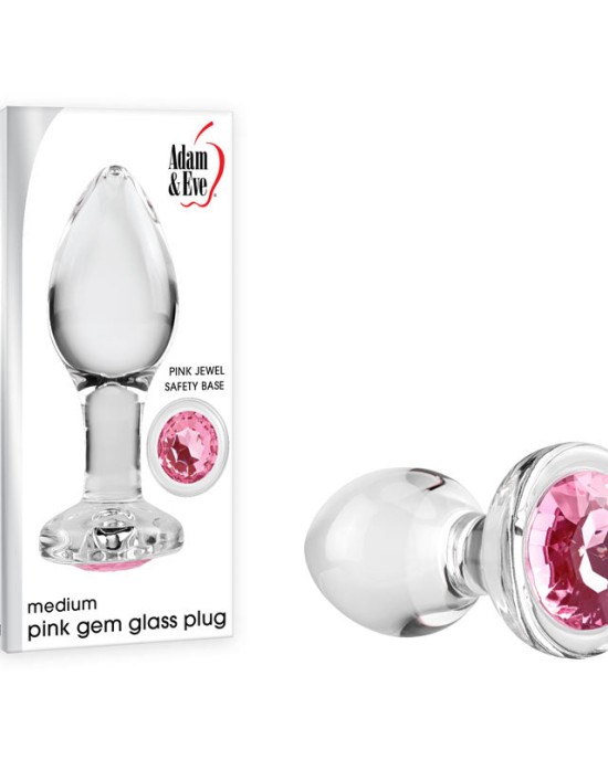 Adam & Eve Pink Gem Medium Glass Butt Plug - Clear