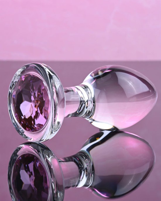 Adam & Eve Pink Gem Medium Glass Butt Plug - Clear