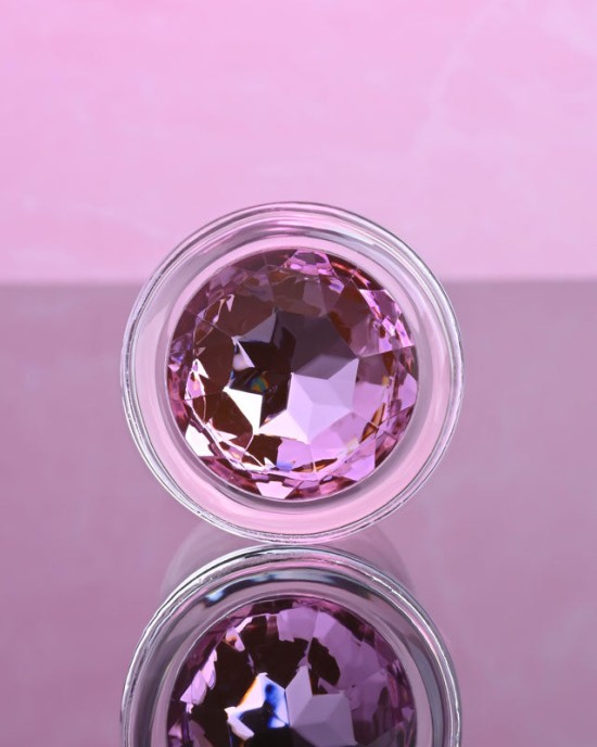 Adam & Eve Pink Gem Medium Glass Butt Plug - Clear