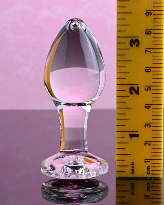 Adam & Eve Pink Gem Medium Glass Butt Plug - Clear