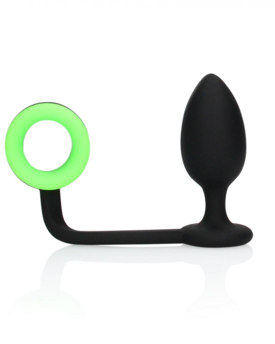 Ouch! Glow In The Dark Butt Plug with Cock Ring - Black