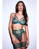 Baci White Label Strappy Bra, Garter & Panty Set - Green - S/M