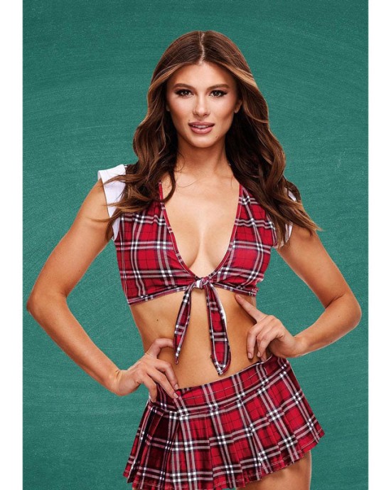 Baci Teachers Pet  Schoolgirl Crop Top & Skirt -  Red Tartan - S/M