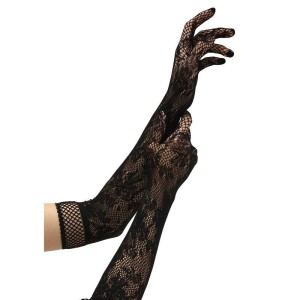 Baci White Label Flower Lace Opera Gloves - Black