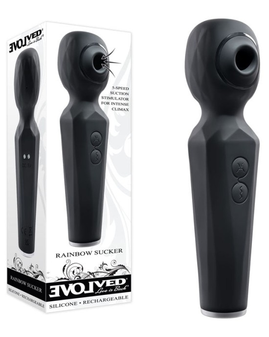 Evolved Rainbow Sucker Massage Wand with Suction Tip - Black