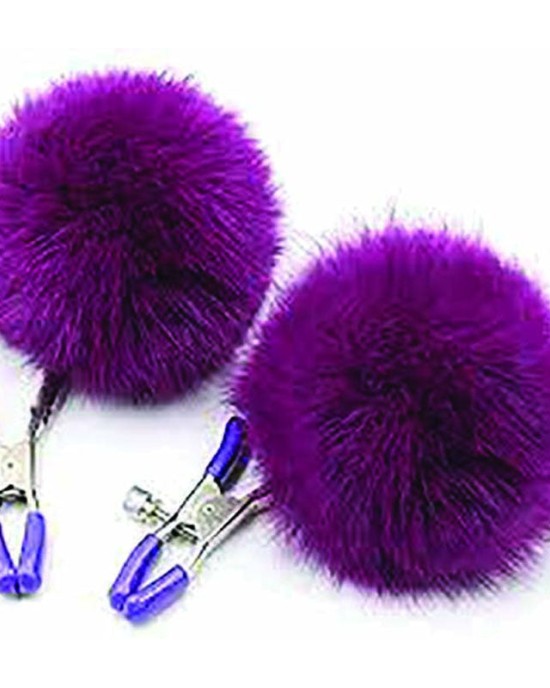 Sexy AF - Couture Purple Puff Balls Nipple Clamps