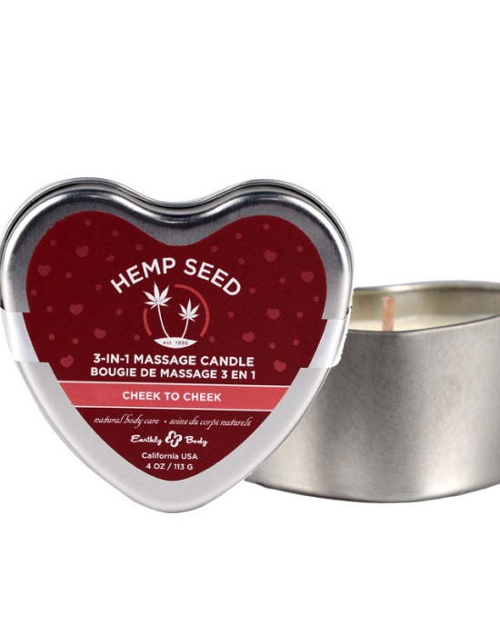 Hemp Seed 3 in 1 Massage Heart Candle - Cheek-To-Cheek (Citrus, Moonflower, Cedar Musk & White Sugar Sand Scented) - 113g