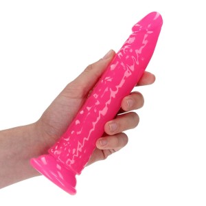 RealRock 8 Inch Slim Glow in the Dark Neon Dildo - Pink