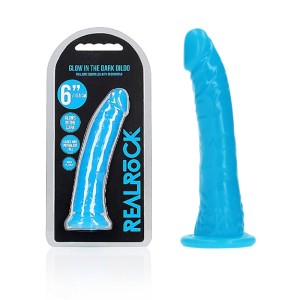 RealRock 6 Inch Slim Glow in the Dark Neon Dildo- Blue