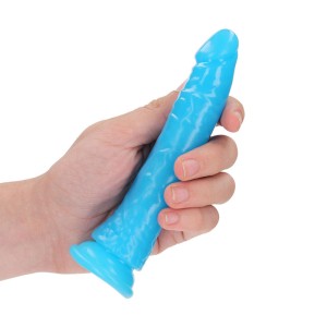 RealRock 6 Inch Slim Glow in the Dark Neon Dildo- Blue