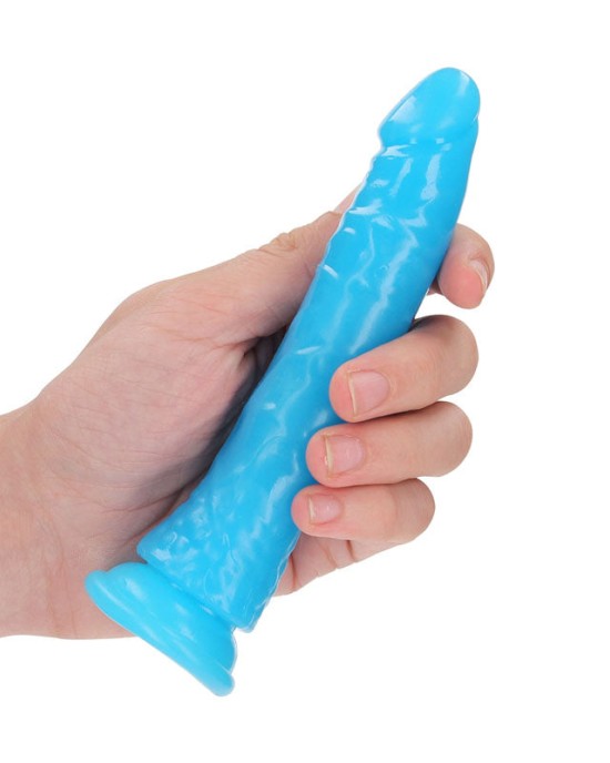 RealRock 6 Inch Slim Glow in the Dark Neon Dildo- Blue