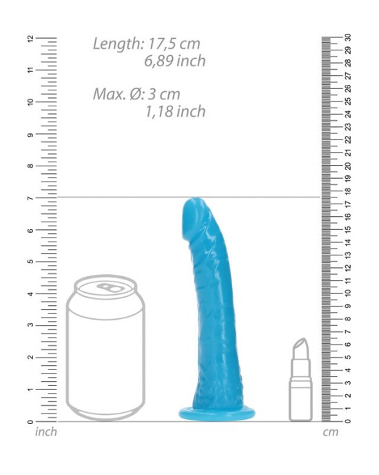 RealRock 6 Inch Slim Glow in the Dark Neon Dildo- Blue