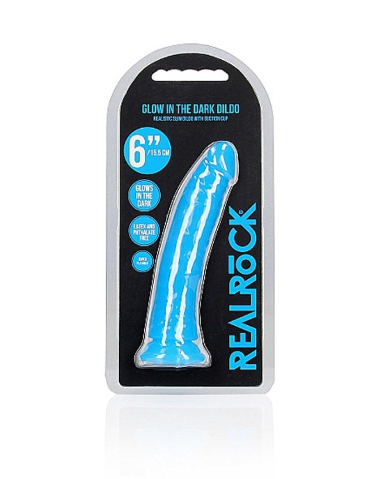 RealRock 6 Inch Slim Glow in the Dark Neon Dildo- Blue