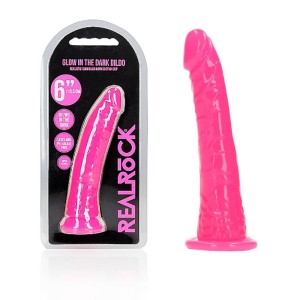 RealRock 6 Inch Slim Glow in the Dark Neon Dildo - Pink