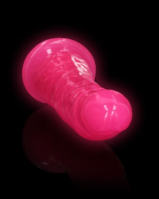 RealRock 6 Inch Slim Glow in the Dark Neon Dildo - Pink