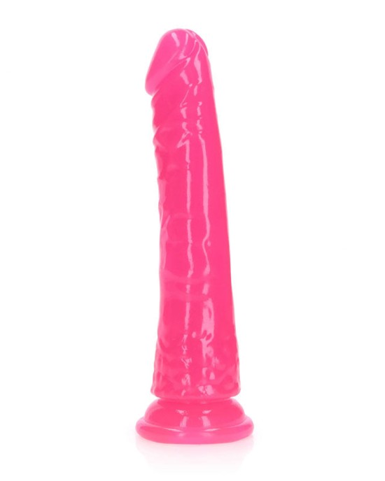 RealRock 6 Inch Slim Glow in the Dark Neon Dildo - Pink